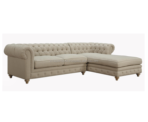 Sofá seccional Chesterfield tradicional de cuero PU blanco, diseño ecológico de tres asientos - Product Image 1