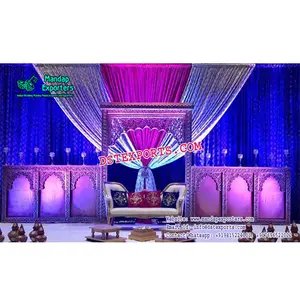 Decoración de escenario de boda asiática, escenario de boda de la India, decoración de escenario de boda de clase superior