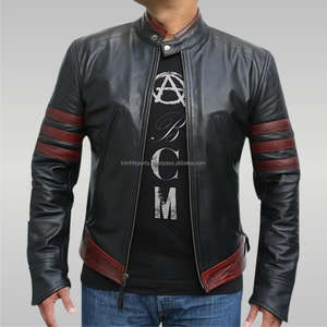 Chaqueta de cuero para motocicleta para hombre, color azul y negro - Product Image 4