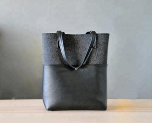 Bolso de mano de cuero, hecho a mano, fieltro, hombro, grande AM-0021 - Product Image 3