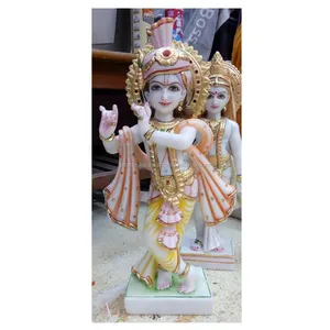 美丽的白色马克拉纳白色大理石彩色站立Shri Krishna雕塑，用于家居装饰和崇拜