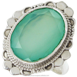 Bijoux fins de luxe 925 en argent Sterling massif calcédoine pierre anneaux mode anneaux anneaux antiques pour les femmes grossiste d'argent - Product Image 1