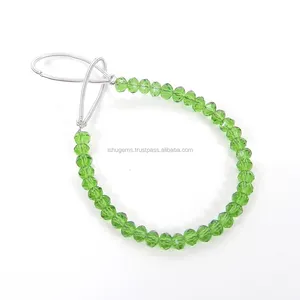 Peridot Glass 3.5mm Roundel Faceted Gemstone 4 inch Length 9.35 cts Strand Beads Making For Jewelry