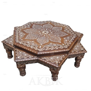 Mesa de Centro Moderna y Elegante de Madera Maciza con Incrustaciones de Hueso, Mueble Multifuncional para Sala de Estar, Dormitorio o Comedor - Directo de Fábrica - Product Image 1