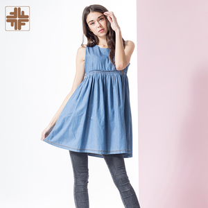 OEM ODM ชุดเดรสลำลองแขนกุดสำหรับผู้หญิง, เดรสผ้าเดนิมแขนกุดยาวทรงตรงขนาดใหญ่พิเศษ - Product Image 3