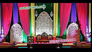 Panel de flores de escenario para boda musulmana, hermoso Panel dorado de pie, diseño moderno, Panel de fibra tallada - Product Image 3