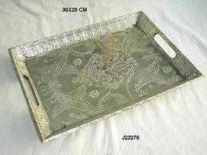 Bandeja de plata alemana con asa y patrones florales en relieve, bandeja de servir, bandeja de metal con patrones florales - Product Image 6