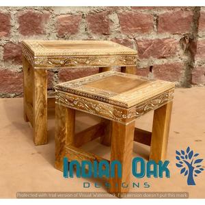 Ensemble de tabourets de salle à manger antique au design industriel, meubles de style moderne en bois de chêne massif peints à la main pour table - Product Image 2