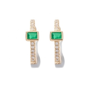 Gemnel 2019 New Arrivals Beauty <strong>Emerald</strong> baguette 14k <strong>Gold</strong> Huggie <strong>Earrings</strong> - Product Image 4