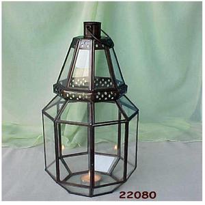 Linterna colgante de pared antigua de forma octogonal con marco de Metal y vidrio para decoración del hogar portavelas decorativo para mesa - Product Image 1
