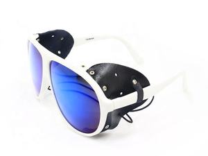 Fashion <b>Aviation</b> Leather Side Shields <b>Sunglasses</b> with <b>Mirror</b> Lenses PC Frame in Transparent Blue Red & White Options Unisex - Product Image 6