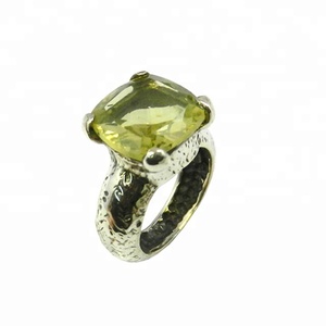 Indian Handmade Classic Fine 925 Sterling Silver <b>Lemon</b> Quartz Cut Gemstone Eternity Vermeil Ring for Men and Women - Product Image 1