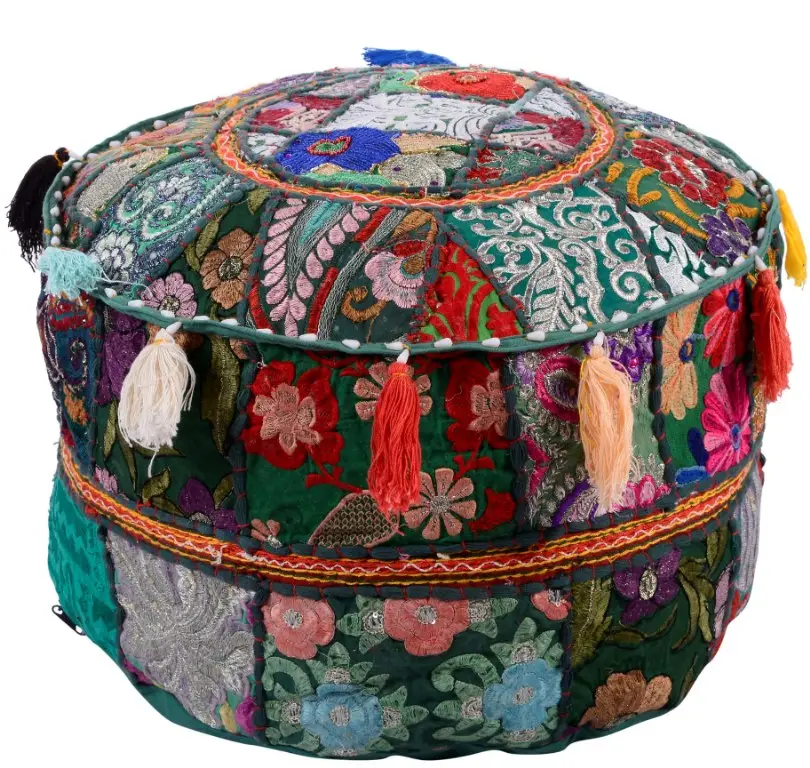 Patchwork bestickter Stoff antike Möbel Hocker umfasst runden Hocker indischen Hocker Ottomane