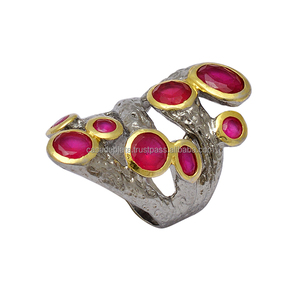 Anillo de piedras preciosas de rubí de cabina múltiple Anillo de Plata de Ley 925 con ajuste de bisel Chapado en plata Anillo de moda para fiesta de regalo de boda. - Product Image 1