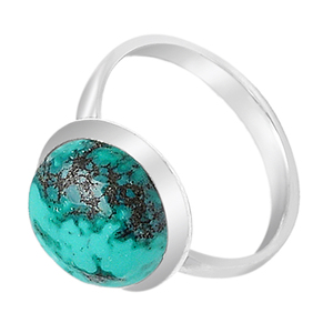 Anillo de piedras preciosas turquesa de cabina redonda Plata de Ley 925 con ajuste de bisel plateado Anillo de moda para fiesta de regalo de boda. - Product Image 4