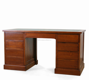 Escritorio sencillo y moderno de madera maciza de teca con 8 cajones, muebles de oficina - Product Image 1