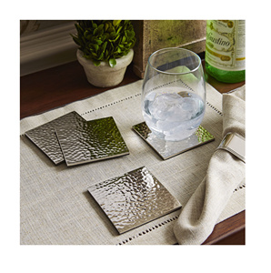 Hammered Design Tabletop <b>Drink</b> Serving <b>Coasters</b> Silver Plated Non Slip Cup Serving Mats & Pads metal Square <b>Coaster</b> - Product Image 1