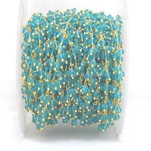 Topacio azul chapado en oro alambre envuelto venta al por mayor Natural Multi piedra preciosa Rosario racimo moneda encanto cadena - Product Image 1