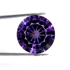 Ametista Brasileña Cóncava Tallada con Láser, Engaste Redondo de 20 mm, 22.10 Quilates, Gema de Corindón Natural con Material de Diamante y Rubí para Joyería - Product Image 1