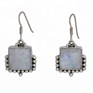 925 Sterling Silver Earrings Square Rainbow Moonstone Gemstone Fashionable Bezel Setting Trendy Style for Women-for Weddings - Product Image 1