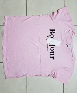 เสื้อผ้าบังคลาเทศสต็อกจำนวนมากผู้หญิงเสื้อยืด180กรัมผ้าฝ้าย100% สลิมฟิตเสื้อยืดสีดำพิมพ์โลโก้ที่มีคุณภาพดี - Product Image 1