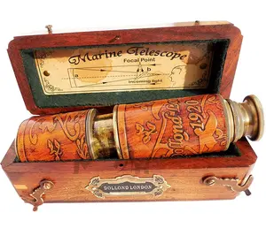 Telescopio náutico de latón de 16 pulgadas/tallado de cuero Spyglass de latón delimitado con telescopio de caja de madera dura - Product Image 1