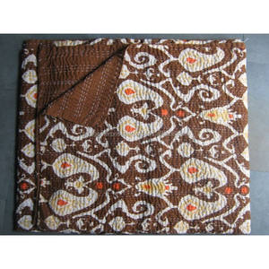 Wholesale Lot of Kantha Quilt Ikat Print Black Color Print Cotton Fabric Handmade Blanket Throw <b>Bedspread</b> Bohemian Hotel Quilt - Product Image 5