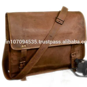 Bolsa feita à mão de couro cruz corpo ombro laptop tablet escritório ficheiros de couro puro