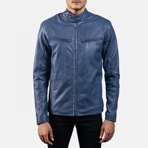Blouson en cuir bleu homme, de haute qualité, vente en gros, 2021 - Product Image 1