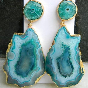 Women's <b>Stud</b> <b>Earring</b> Natural Agate Druzy Gemstone May Birthstone Engagement Handmade Jewelry Gold Plated Brass <b>Stud</b> <b>Earring</b> - Product Image 1