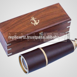 Telescopio antiguo de latón macizo, catalejos de cuero náutico, telescopio ajustable hecho a mano con caja de madera, regalos novedosos - Product Image 2