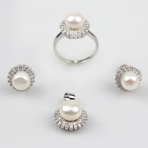 Women Wholesale sterling silver wedding ring set african pearl 925 silver pearl jewelry set