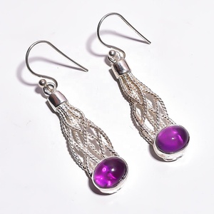 925 Sterling Silver Fine <b>Jewelry</b> <b>Handmade</b> Vintage Style Purple Amethyst Earrings for Weddings Gifts Parties Bulk Wholesale - Product Image 1