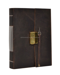 Journal en cuir véritable 100% fait à la main de conception classique unie avec clé et serrure antiques A5 cahier papiers de coton vierges planificateur d'agenda - Product Image 5