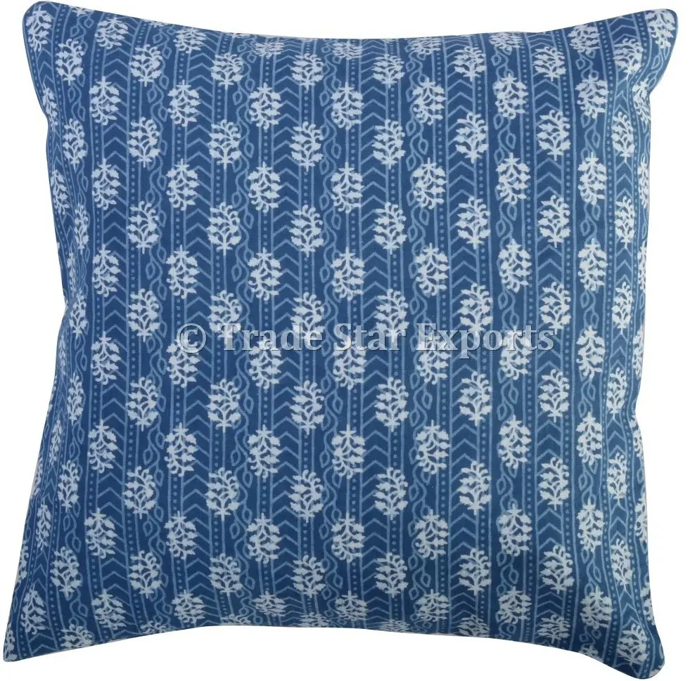 Hand block printed cotton fabric cushion wholesale canvas print throw cover pillow case