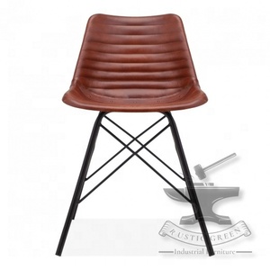 Dernière chaise d'appoint de salon en cuir beige vintage - Product Image 2