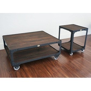 TABLE basse rectangulaire industrielle, avec roulettes, décoration de salon, meilleur prix, usine - Product Image 5