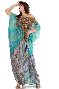 ผู้หญิงแฟชั่น Kaftan ชุดผู้หญิงสวมใส่พิมพ์ดิจิตอล Kaftan ชุดคริสตัลเครื่องประดับคอชุดยาวเต็ม - Product Image 2