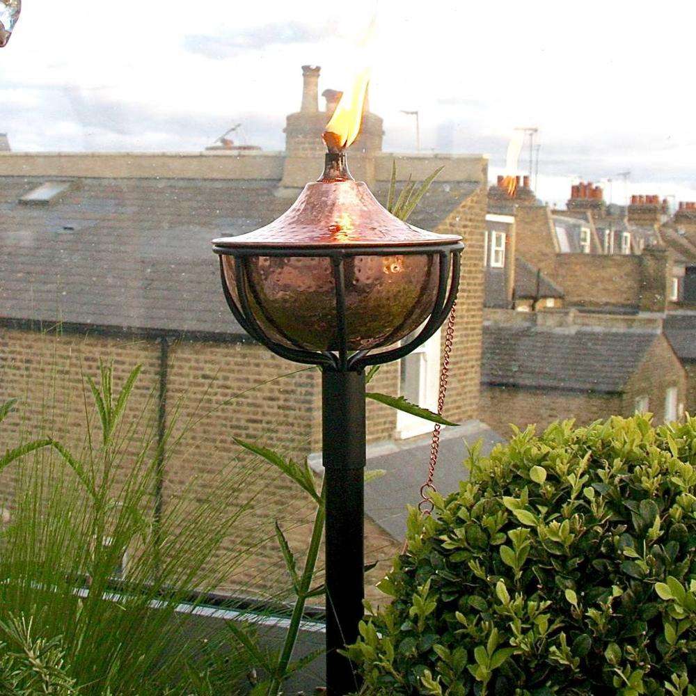 Copper Tiki Torch - Hammered Metal Outdoor Decor, image size:1000x1000