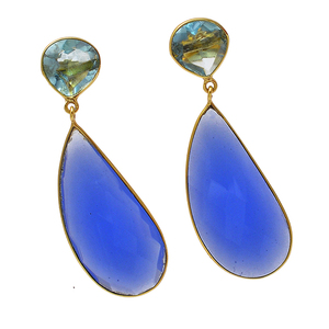 Bezel Setting Handmade Stud Dangle Topaz Chalcedony Gemstone <b>Earrings</b> 925 <b>Sterling</b> <b>Silver</b> <b>Earring</b> Jewelry Fancy Dangle <b>Earring</b>. - Product Image 1