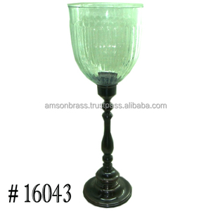 Antique Brass Metal <b>Hurricane</b> Candle Holder With <b>Glass</b> Embossed Design - Product Image 5