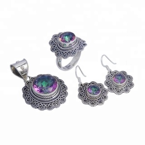 Conjuntos de joyas para niñas Plata de Ley 925 Cuarzo místico Piedras preciosas Pendiente Colgante Conjunto Proveedor y Exportador - Product Image 1