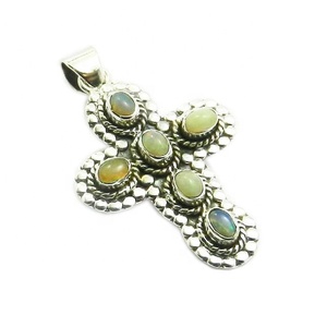 New Design Handmade 925 <b>Sterling</b> <b>Silver</b> Ethiopian Opal Gemstone <b>Cross</b> <b>Pendant</b> Fine Jewelry <b>Pendants</b> & Charms - Product Image 1