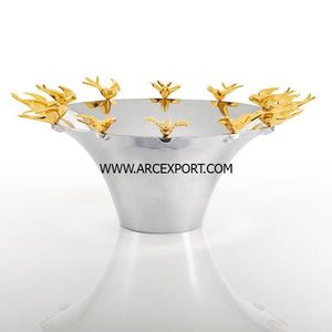 Cuenco de metal chapado en plata con diseño de oro único Múltiples pájaros sentados Atractivo cuenco de aleación para servir para uso en el hogar Catering - Product Image 1