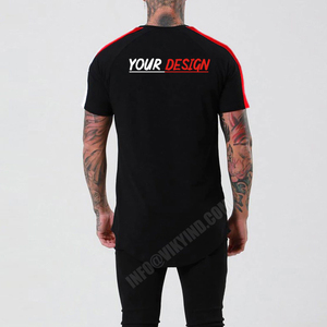 T-Shirt manches courtes col rond homme, en coton, avec rayures latérales, à la mode, Patchwork, vêtements de Fitness, ourlet Arc - Product Image 2