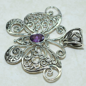 Colgante de Plata de Ley 925 con amatista en forma de mariposa, joyería India - Product Image 3