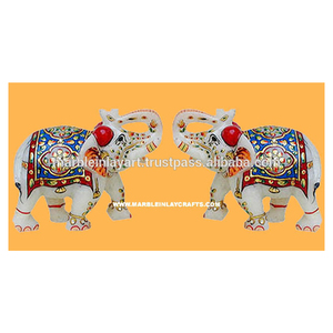 หินอ่อนมาครานาสีขาว ดีไซน์พิเศษและโบราณ คุณภาพสูง ทนทาน ผลิตด้วยมือ ขัดเงา รูปปั้นช้าง ทำในอินเดีย - Product Image 1