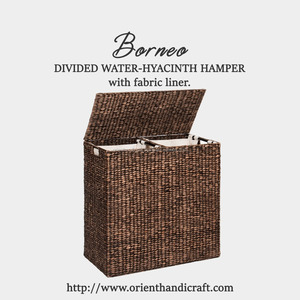 BORNEO Eco-friendly Water-Hyacinth Laundry Hamper Divided Storage with Open <b>Wicker</b> Lid Woven Material <b>Basket</b> - Product Image 2