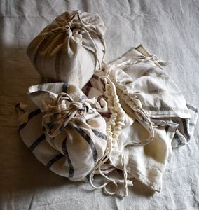 100% lin lin petit sac à cordon tissé avec motif rayé-sac à provisions élégant - Product Image 4