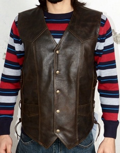 Chaleco de Cuero Genuino para Hombre, Estilo Motero, Chaleco de Motocicleta, Chaleco de Cuero Estilo Western, Chaleco de Cuero Vacuno Genuino Personalizado - Product Image 2